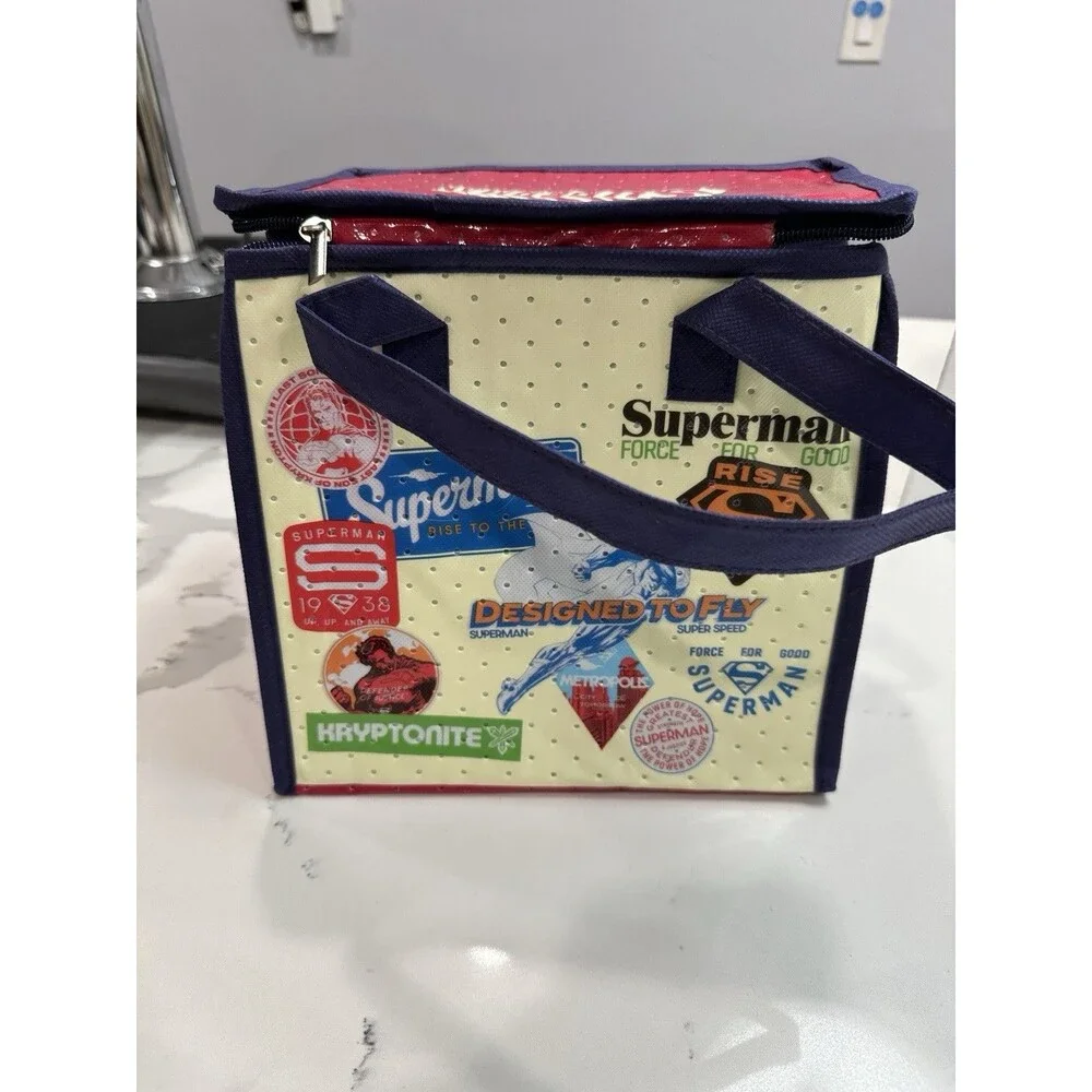 OXXO Superman Insulated Lunch Bag Zip, Kids Red/Blue/Beige Fabric